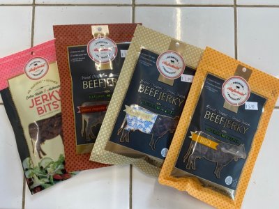 Beef Jerky bags on display in the farm market at Great Country Farms